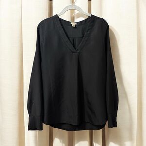 J.CREW Dressy Black Long-Sleeve Hi Low Blouse V Neck Party Date Night Size S